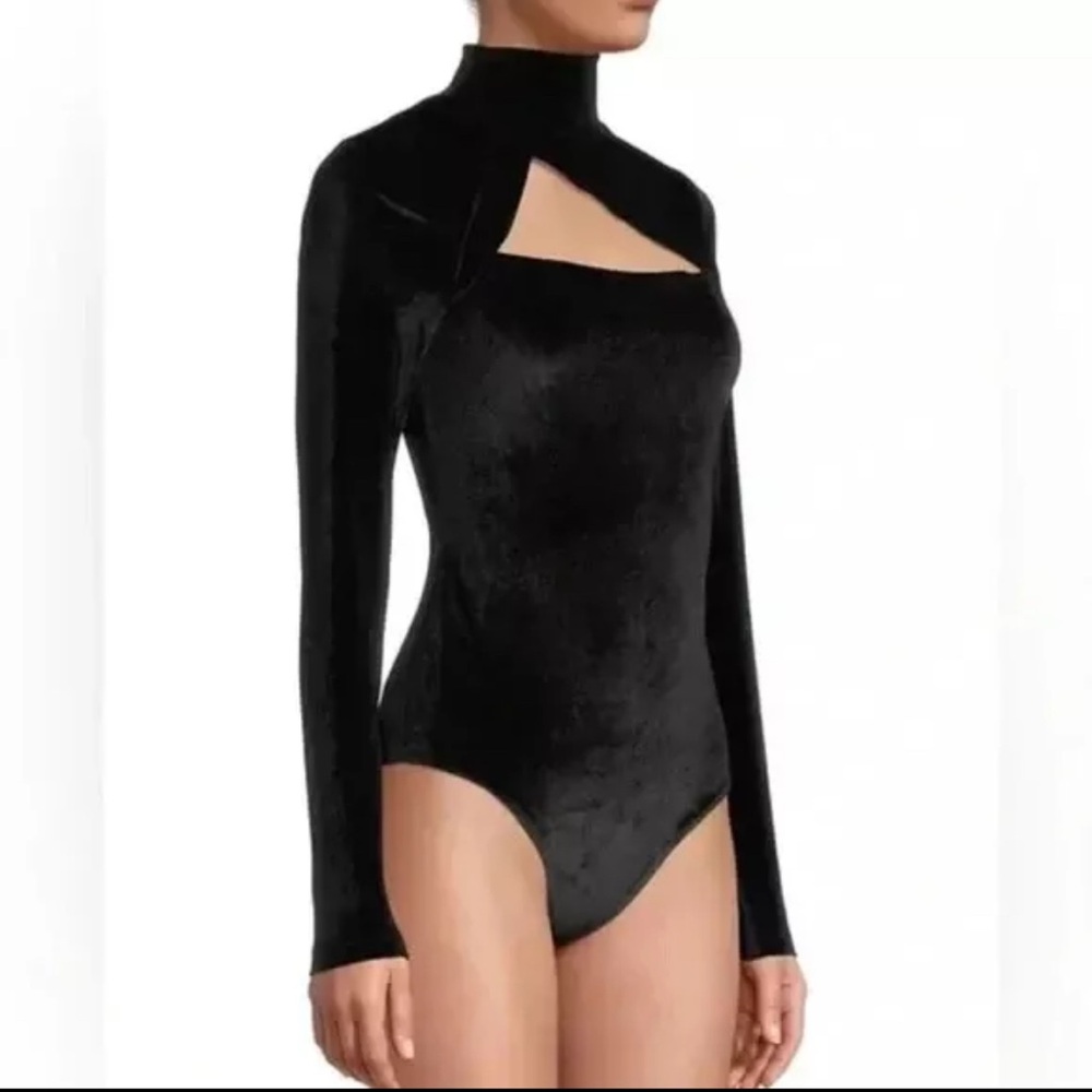 Rachel Parcell Black Cutout Velvet Bodysuit M